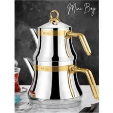 AvantajAl Lines Naz Mini Boy Altın Kemerli Kulplu Paslanmaz Çelik Çaydanlık 18/10
