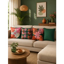 Pikko Home Verde Flora 4'lü Dijital Baskı Polyester Kırlent Kılıf Seti(Kr)