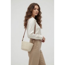 Mollycrush Hediye Yazlık Çanta Mini Boy Hasır Bej Deri Askılı Model | Plaj ve Günlük Kullanıma Uygun