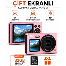 Raylax 5k Ultra Hd Çift Ekranlı Dijital Fotoğraf Makinesi 80MP Af Otomatik Odak 18X Zoom 32GB Sd Kart Hediyeli
