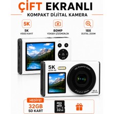 Raylax 5k Ultra Hd Çift Ekranlı Dijital Fotoğraf Makinesi 80MP Af Otomatik Odak 18X Zoom 32GB Sd Kart Hediyeli