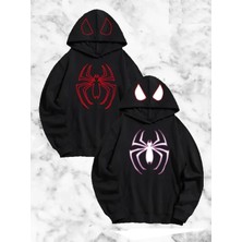 Mç Plus Sevgili Çift Kombini Örümcek Baskılı Kapüşonlu Sweatshirt Hoodie - Siyah