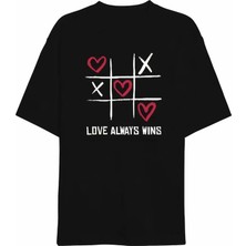 Alyn Wear 14 Şubat Sevgililer Günü Love Always Wins Baskılı Oversize Bisiklet Yaka T-Shirt - Siyah