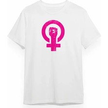 Alyn Wear 8 Mart Dünya Kadınlar Günü Baskılı Oversize Bisiklet Yaka T-Shirt - Beyaz
