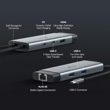 Vuralsin38 UH6120C, 1 Hdmı, 1 100W Hızlı Şarj Portu, 1 Usb-C, 2 Usb-A 3.0 Port ve Type C Den Gigabit Ethernet Dönüştürücü