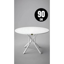 Hey Modüler Mobilya 90 Cm Selin Yuvarlak Beyaz Mutfak Masası Yemek Masası Balkon Masası Metal Beyaz Ayak