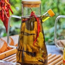 Vuralsin38 Ölçekli Cam Yağdanlık, Paslanmaz Çelik, Gümüş ve Siyah, Silindirik, Modern Tasarım, Bambu Kapaklı, 900ML Kapasiteli, Sızdırmaz Özellikli, Mutfak Için (1)