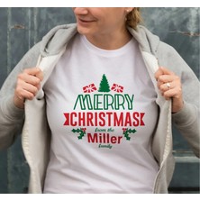 Gökyüzü Moda Yılbaşı Merry Christmas Miller Baskılı Oversize Bisiklet Yaka T-Shirt - Beyaz