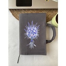 Dutt Dikim ANTRASİT GRİ -lavanta baskılı-17*24 cm-kitap çantası-su itici dak kumaş