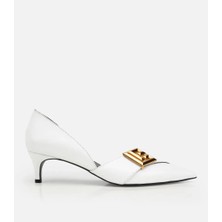Hotiç 01AYH321410A900 KADIN Deri Beyaz Gold Tokalı Kısa Topuklu Stiletto