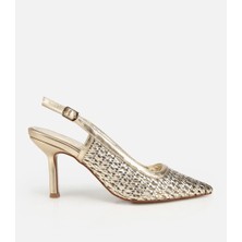 Hotiç 01AYH320860A540 KADIN Gold Örgü Detaylı Ince Topuklu Stiletto