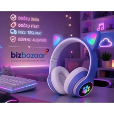 Biz Bazaar Kedi Figürlü Bluetooth Kulaklık – Premium Ses Kalitesi, Güçlü Baslı, LED Işıklı, Bluetooth 5.0, TF Kart Destekli, Şarjlı