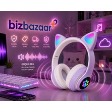 Biz Bazaar Kedi Figürlü Bluetooth Kulaklık – Premium Ses Kalitesi, Güçlü Baslı, LED Işıklı, Bluetooth 5.0, TF Kart Destekli, Şarjlı