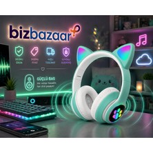 Biz Bazaar Kedi Figürlü Bluetooth Kulaklık – Premium Ses Kalitesi, Güçlü Baslı, LED Işıklı, Bluetooth 5.0, TF Kart Destekli, Şarjlı