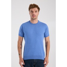 A Club Aclub Zulu Örme Kumaş Viskon Karışımlı Slim Fit Indigo Bisiklet Yaka Erkek Düz T-Shirt