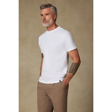 Abbate Easy Penye Pamuklu Comfort Fit Beyaz Bisiklet Yaka Erkek Düz T-Shirt