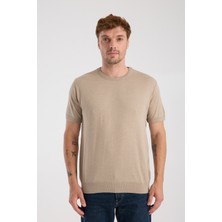 A Club Aclub Zulu Örme Kumaş Viskon Karışımlı Slim Fit Vizon Bisiklet Yaka Erkek Düz T-Shirt