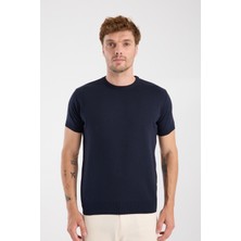 A Club Aclub Zulu Örme Kumaş Viskon Karışımlı Slim Fit Lacivert Bisiklet Yaka Erkek Düz T-Shirt
