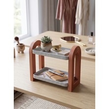 Mekatris Modern Iskandinav Tarzı Masaüstü Düzenleyici Raf - 26X23 cm Çift Renkli (Kahve-Beyaz) Organizer Stand