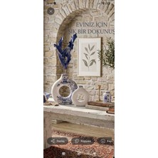 Luniva Home Dekoratif  Modern Mavi-Beyaz Desenli Iskandinav Ev, Ofis&hediyelik Vazo Seti(Mavi Yapraklar Dahildir)