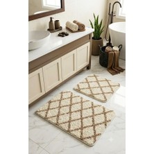 Eurobano Royal Iskandinav 2'li Lateks Kaymaz Taban Banyo Paspası Seti 80X50 cm Makinede Yıkanabilir Paspas