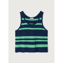 American Vintage Lacivert Kadın Çizgili T-Shirt NAG18AE26