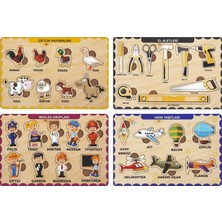 Maketçiniz 4 Parça Ahşap Bul Tak Eğitici Yapboz Puzzle Seti 1 Ahşap Malzemeden Hayvan Temalı