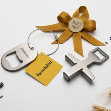 Farmtokid Paslanmaz Çelik Anahtarlık & Açacak ve Kavanoz Kapağı Açacağı Ikili Set