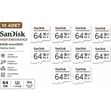 Sandisk 10'li High Endurance 64GB SDSQQNR-064G-GN6IA Micro Sdxc 100/40MB/S C10 V30 Hafıza Kartı 24FİLM