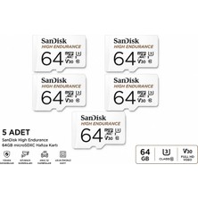 Sandisk 5'li High Endurance 64GB SDSQQNR-064G-GN6IA Micro Sdxc 100/40MB/S C10 V30 Hafıza Kartı 24FİLM
