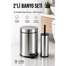 SAS 3LT KROM 2'li Banyo Seti Pedallı Çöp Kovası wc Klozet Tuvalet Fırça Seti Banyo Çöp Kovası