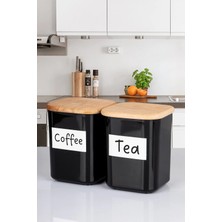 Naturelove 2'li Ahşap Vakumlu Kapaklı Kare Akrilik Tea Coffee Erzak Saklama Kabı 900 ml