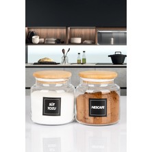 Naturelove 2'li Ahşap Vakumlu Kapaklı Süt Tozu Neskafe Kavanozu Saklama Kabı Cam 600 ml