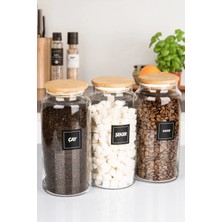 Naturelove 3'lü Ahşap Vakumlu Kapaklı 1400 ml Çay Şeker Kahve  Erzak Saklama Kavanozu