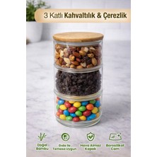 Naturelove 3 Katlı Cam Saklama Kabı – Bambu Kapaklı Vakumlu Drajelik, Çerezlik, Şekerlik, Kahvaltılık