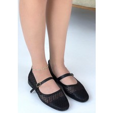 Shoegar Junay Siyah Cilt Fileli Babet Ayakkabı