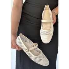 Shoegar Junay Bej Cilt Fileli Babet Ayakkabı