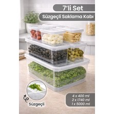 Naturelove 7’li Süzgeçli Saklama Kabı Seti – Buzdolabı Mutfak Düzenleyici Çok Amaçlı Yeşillik Zeytin Turşu Kabı