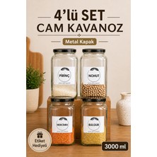 Naturelove Mutfak Erzak Saklama Düzenleyici Nohut, Mercimek, Pirinç, Bulgur, Fasulye 3lt Siyah Metal Kapak