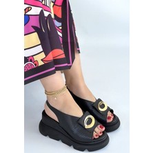 Shoegar Gwon Siyah Cilt Dolgu Topuk Sandalet