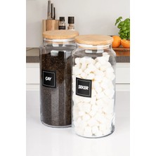 Naturelove 2'li Ahşap Vakumlu Kapaklı Çay ve Şeker Kavanozu Saklama Kabı Cam 1400 ml