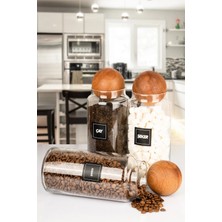 Naturelove 3'lü Ahşap Top Kapaklı 1400 ml Çay Şeker Kahve  Erzak Saklama Kavanozu