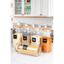 Naturelove 5'li Ahşap Vakumlu Kapaklı 1400 ml Bakliyat Erzak Saklama Kavanozu