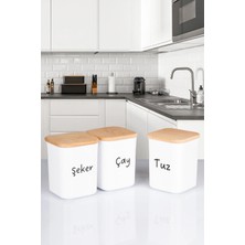 Naturelove 3'lü Ahşap Vakumlu Kapaklı Kare Akrilik Çay Şeker Tuz Erzak Saklama Kabı 900 ml
