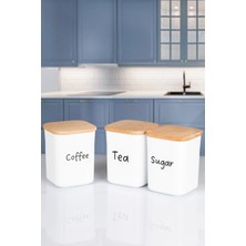 Naturelove 3'lü Ahşap Vakumlu Kapaklı Kare Akrilik Tea Sugar Coffee Erzak Saklama Kabı 900 ml