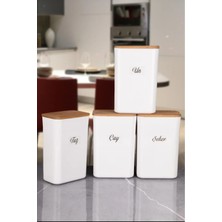 Naturelove Ahşap Kapaklı Çay Tuz Un Şeker Saklama Kutusu Kabı 4'lü Set