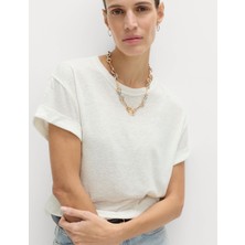 Marks & Spencer Yuvarlak Yaka Keten Karışımlı T-Shirt