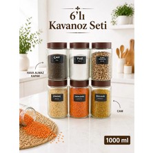 Naturelove 6 Adet Hava Almaz Kapaklı Cam Kavanoz Erzak Saklama Kabı - Un Bakliyat Kabı 1000 ml