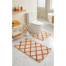 Eurobano Royal Iskandinav 2'li Lateks Kaymaz Taban Oyuklu Banyo Paspası Seti 80X50 cm Makinede Yıkanabilir