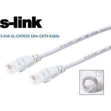 S-Link SL-CAT610 Cat6 10 Metre Gri Kablo Plastik Malzeme ile Yüksek Hız Destekli Bağlantı